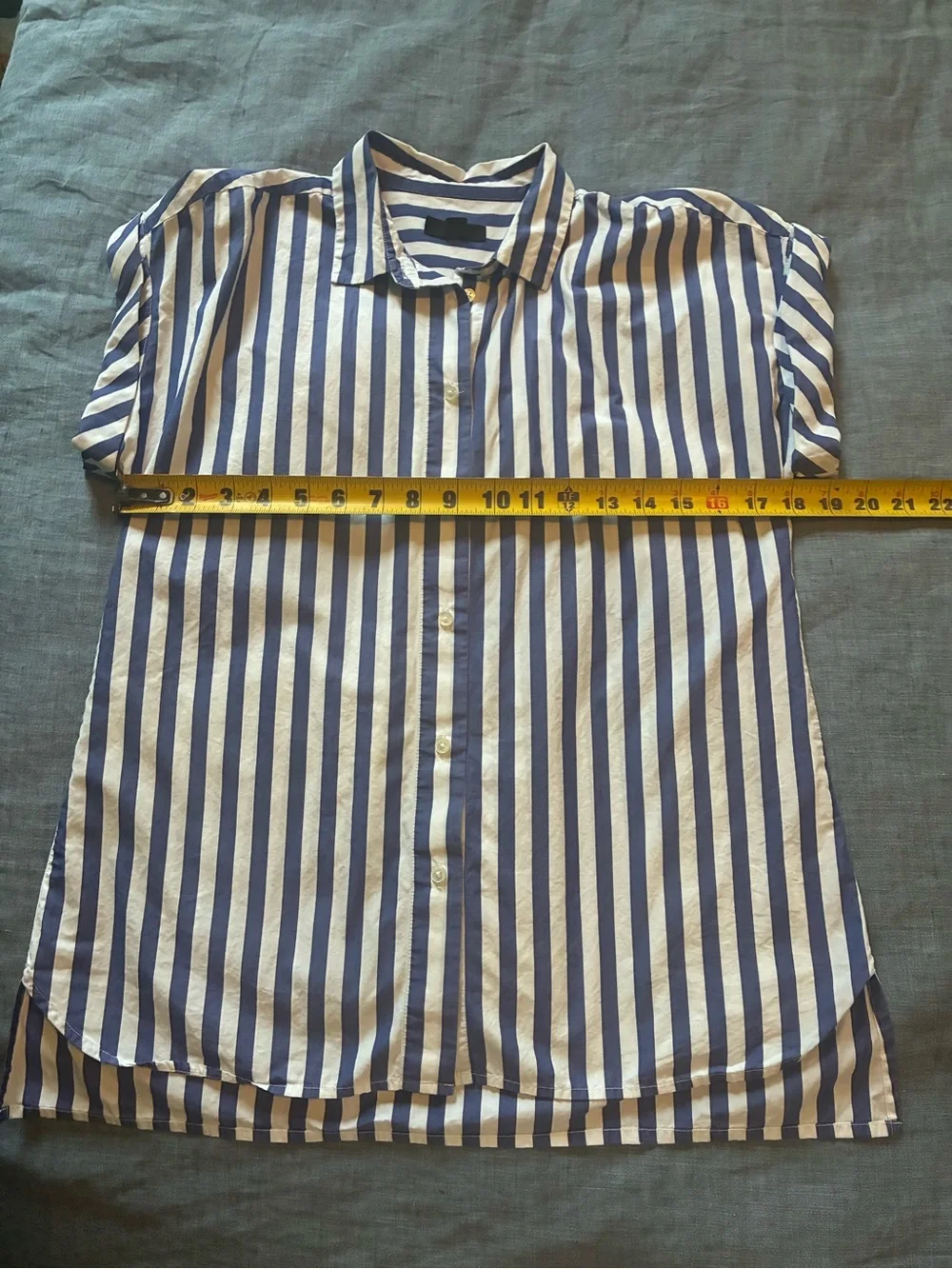 J. Crew Blue and White Vertical Stripe Short-Sleeve Button Shirt